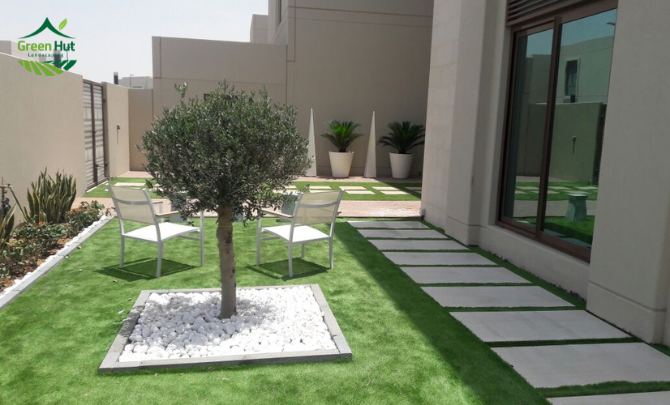 Contemporary Garden Corner with Olive Tree in Dubai